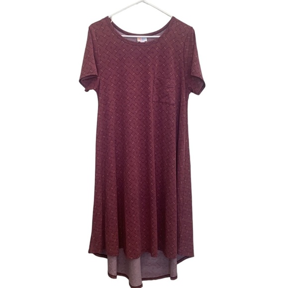 LulaRoe Carly High Low Hem Swing Dress Pink Blue Geometric Print Size M - Picture 3 of 8